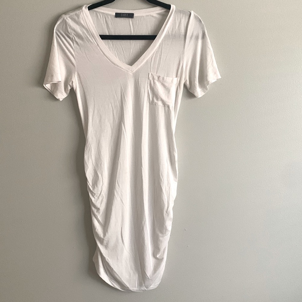 Tart Maternity ruched white v neck dress